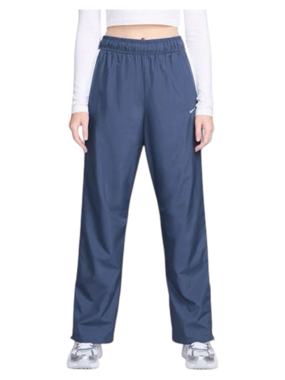 Nike Navy Relaxed Fit Straight Leg Elastic Waist Ankle Zip Track Pants (S/M)